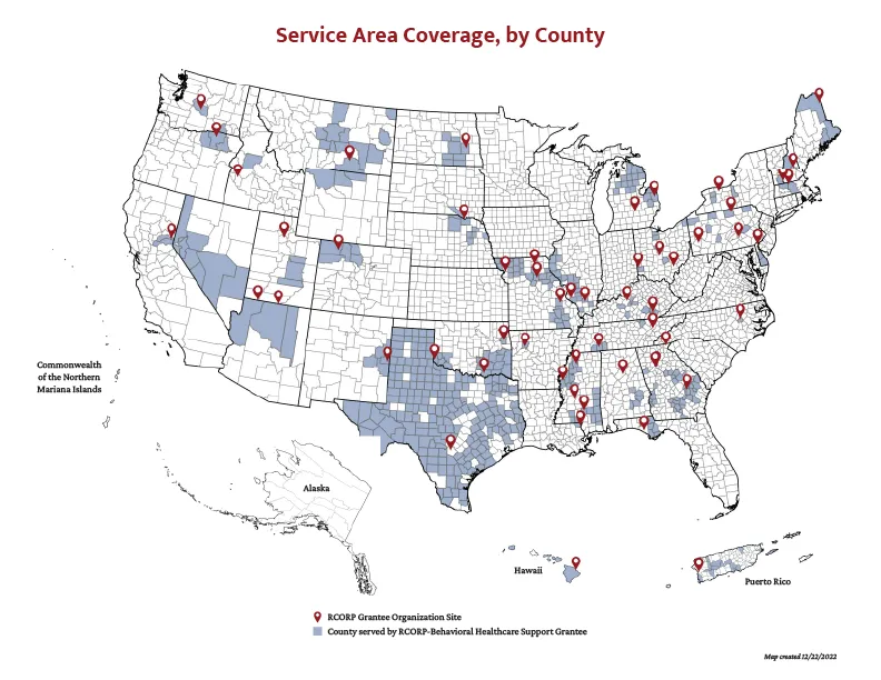 Map of FY22 Behavioral Healthcare Support Grantees