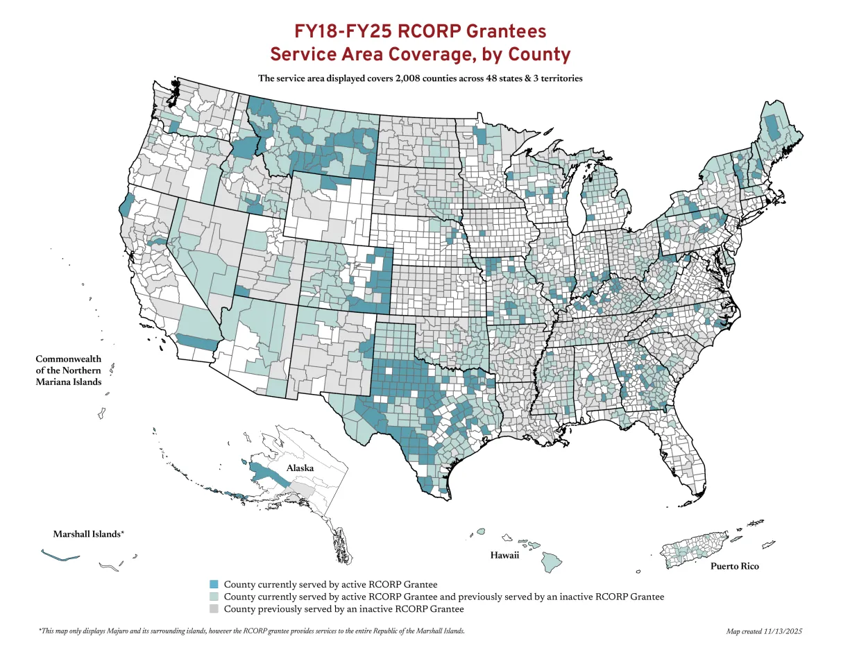 USA map showing location of grantees for fiscal years 18 through 2025