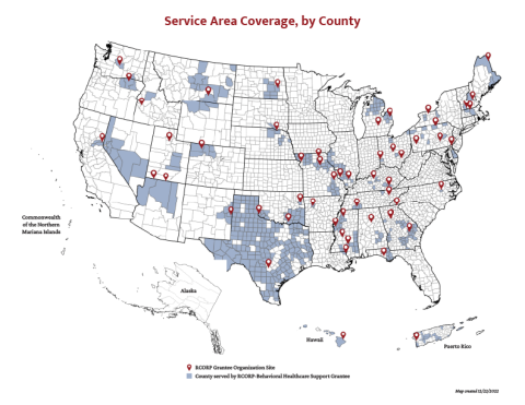 Map of FY22 Behavioral Healthcare Support Grantees
