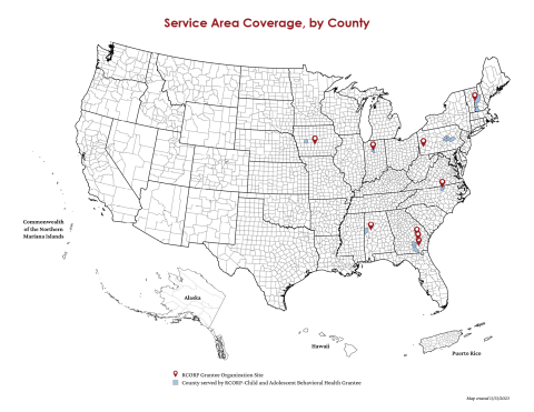 Map of FY23 Child and Adolescent Behavioral Health Grantees
