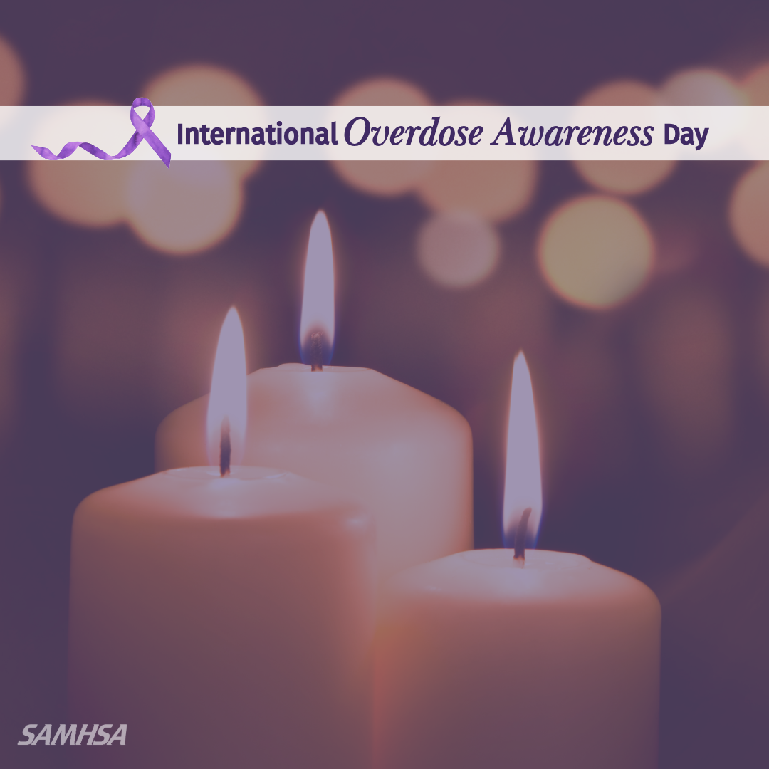 Image of candles burning with a banner with the text "International Overdose Awareness Day."